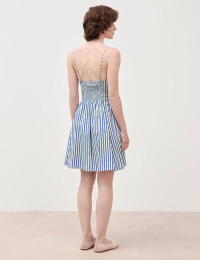 Robe bretelle col c&oelig;ur en coton bleu femme