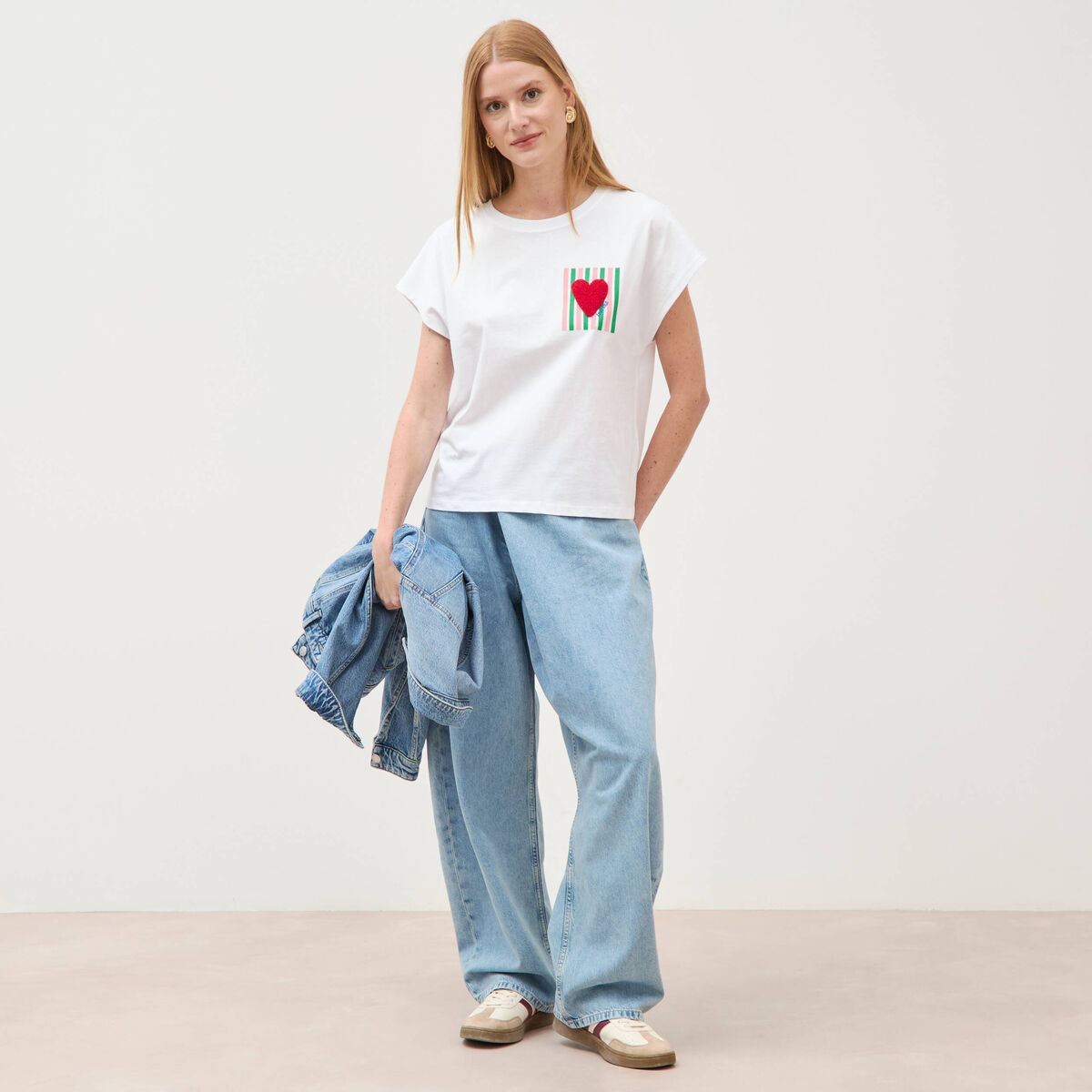 T-shirt droit col rond manches courtes blanc femme
