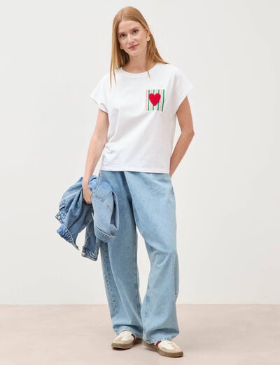 T-shirt droit col rond manches courtes blanc femme