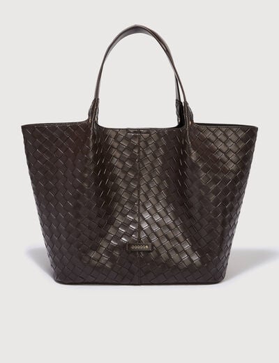 Ensemble cabas tress&eacute; 2 en 1 marron fonc&eacute; femme