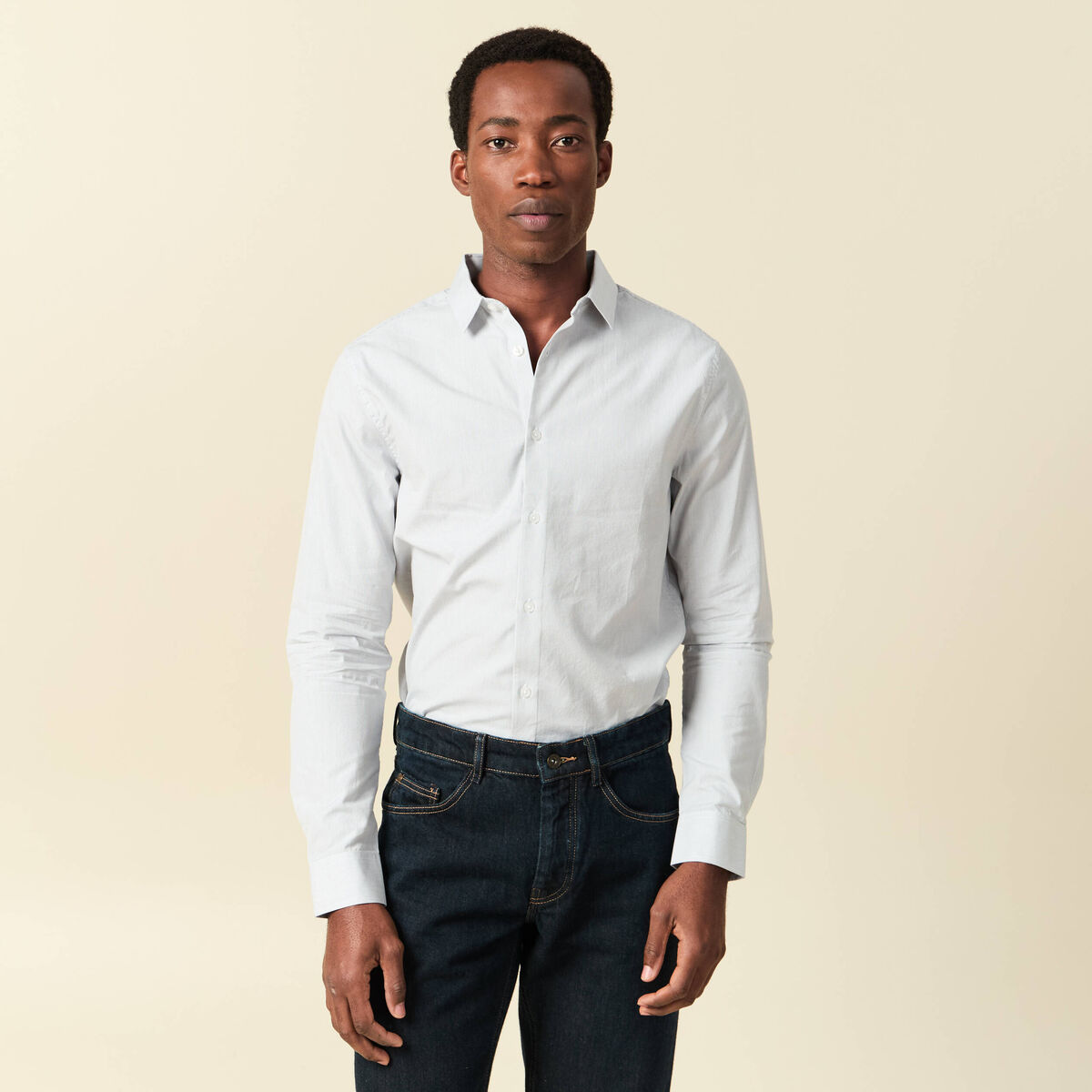 Chemise droite courte en coton gris fonc&eacute; homme