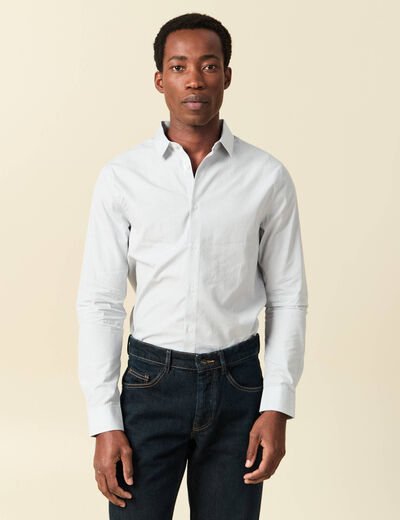 Chemise droite courte en coton gris fonc&eacute; homme