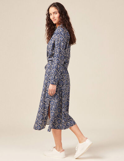 Robe longue droite manches longues bleu femme