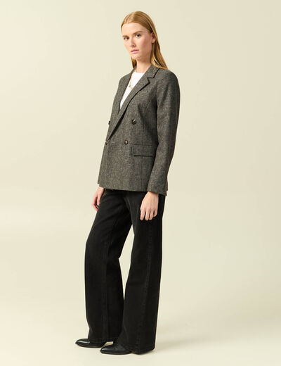 Blazer col tailleur manches longues gris fonc&eacute; femme