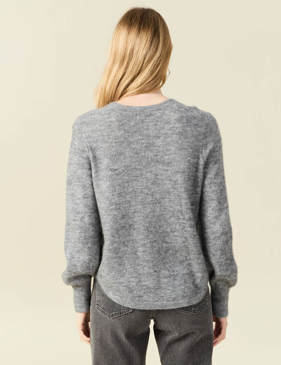 Pull manches longues col en V gris clair femme