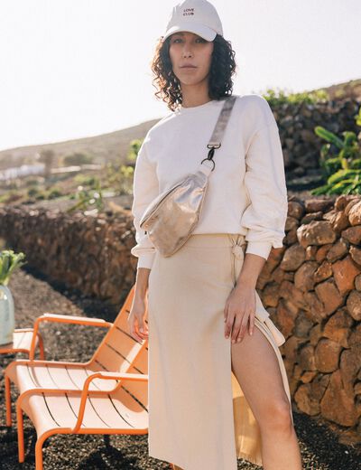 Jupe longue portefeuille beige femme