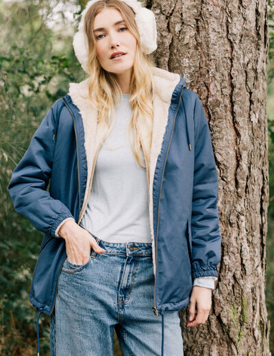 Parka réversible bleu pétrole femme
