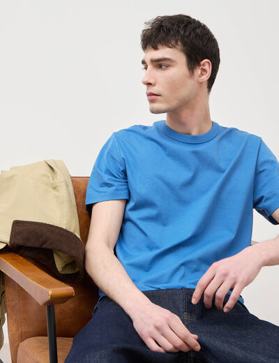 T-shirt en coton manches courtes bleu fonc&eacute; homme