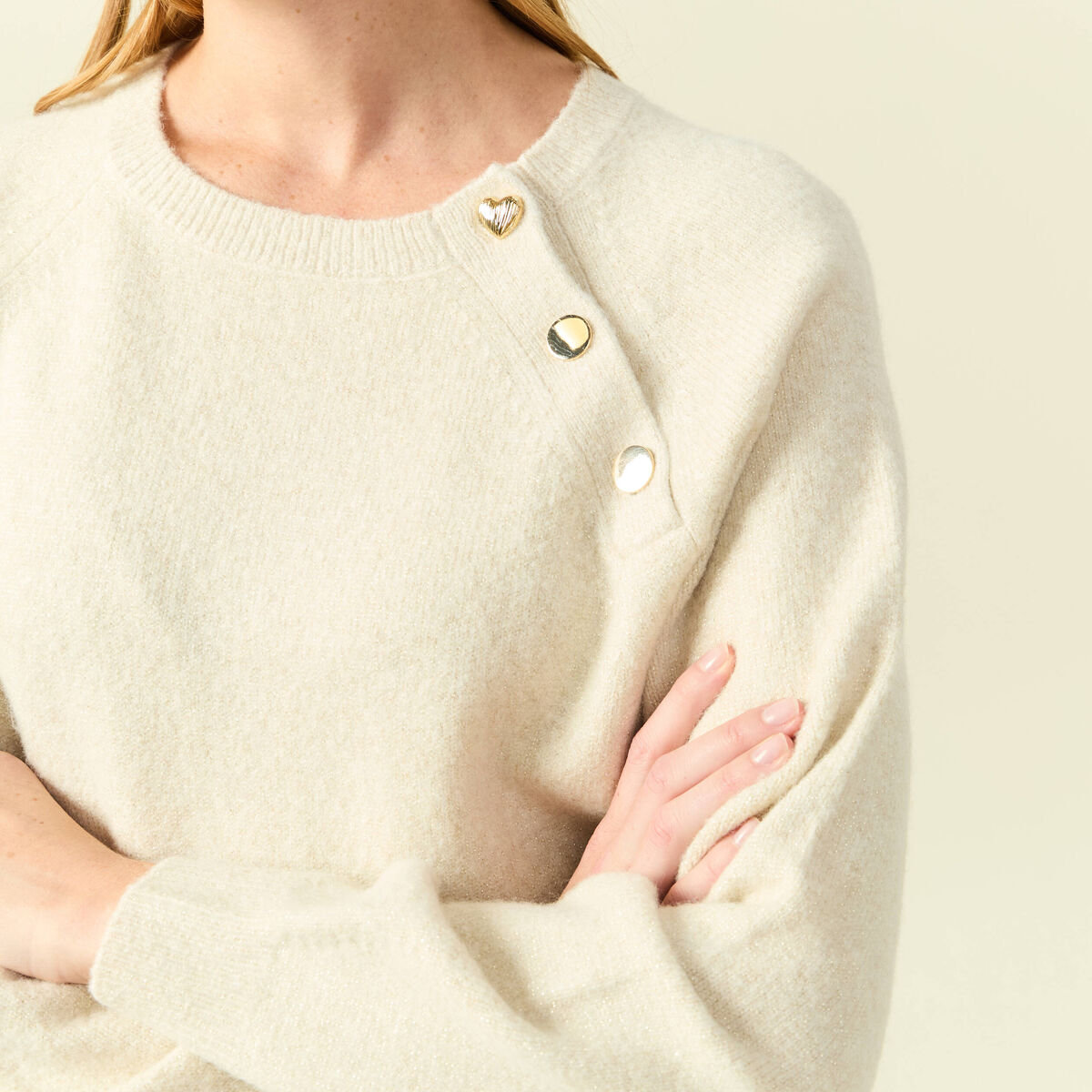 Pull manches longues col rond jaune femme