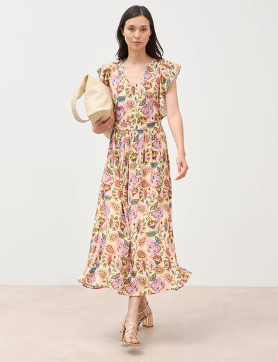 Robe longue droite fluide multicolore femme