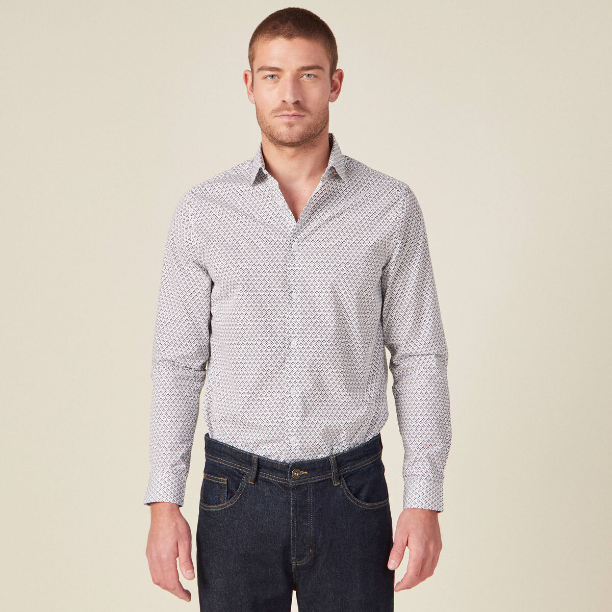 Chemise en coton manches longues blanc homme