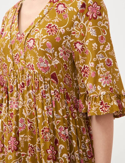 Robe col v manches au coude vert olive femme