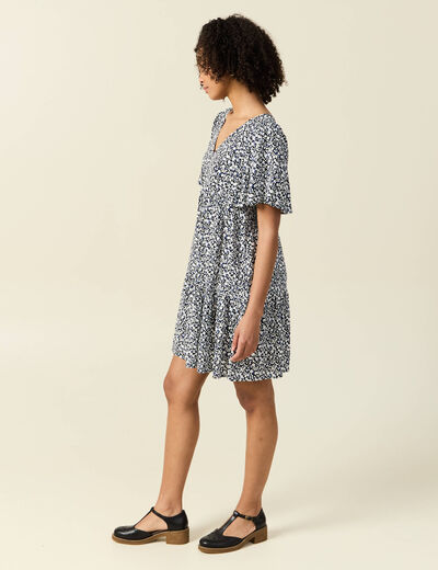 Robe évasée manches courtes bleu femme