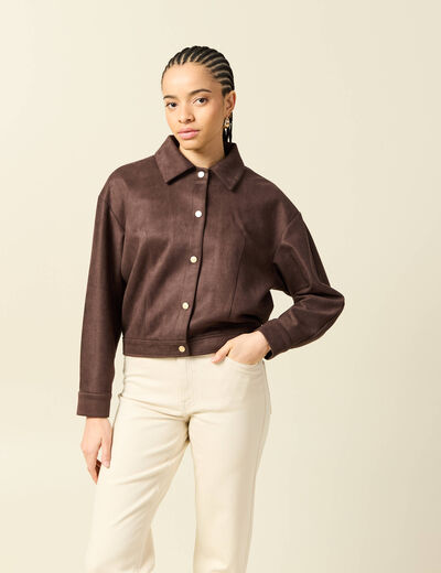 Veste oversize manches longues marron fonc&eacute; femme