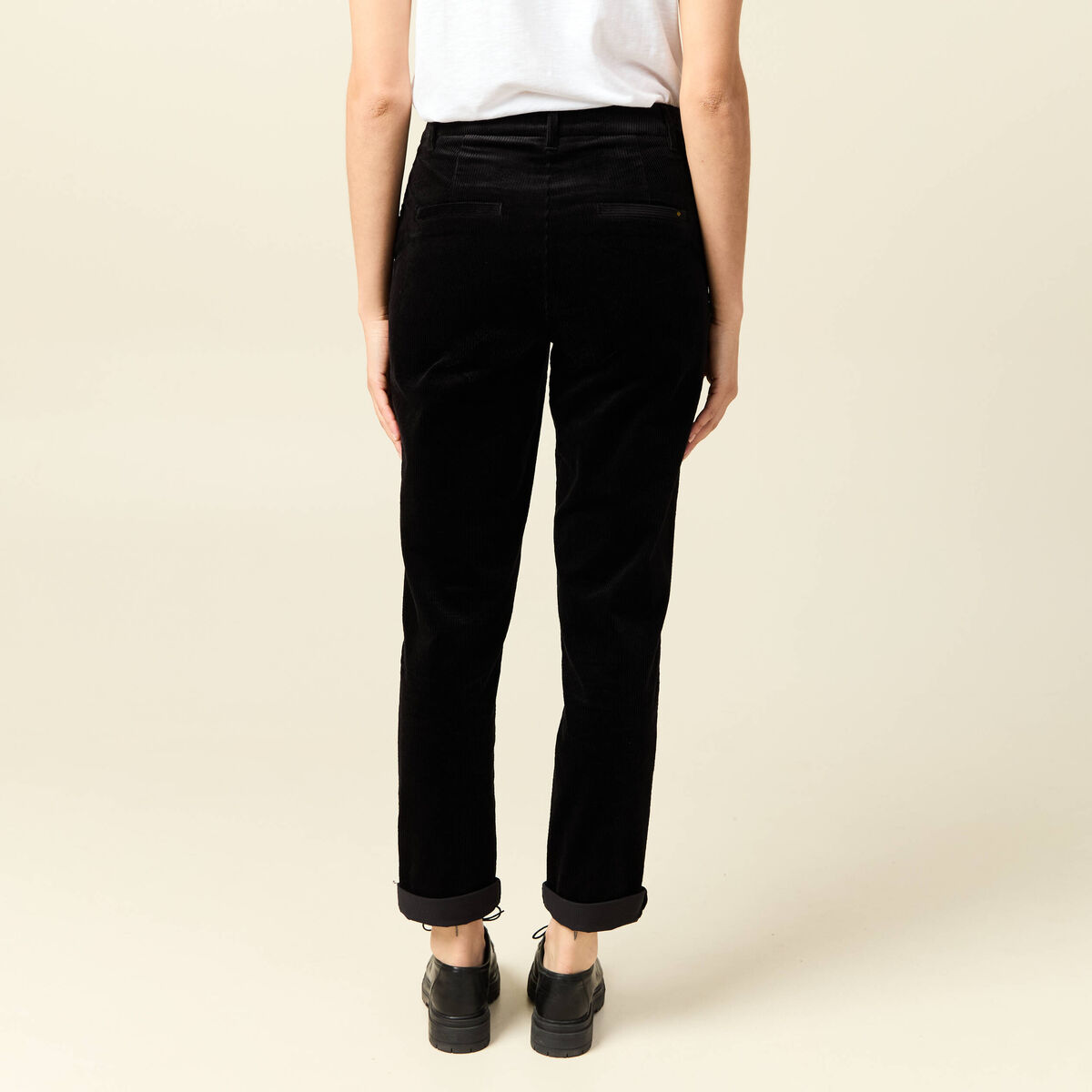 Pantalon large 7/8&egrave;me taille haute noir femme