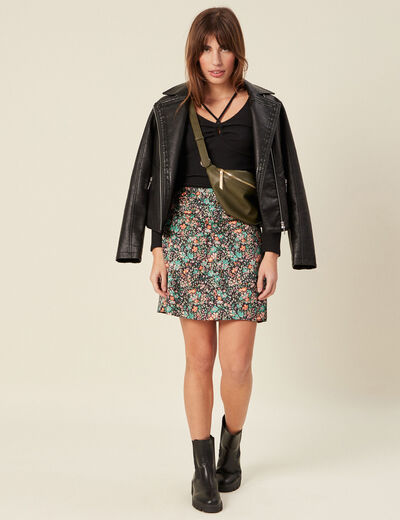 Jupe drapée courte noir femme