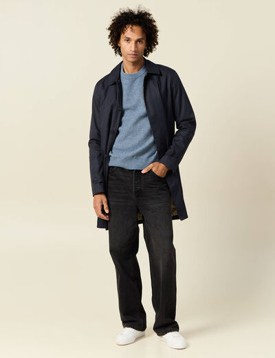 Pull manches longues col rond bleu gris homme