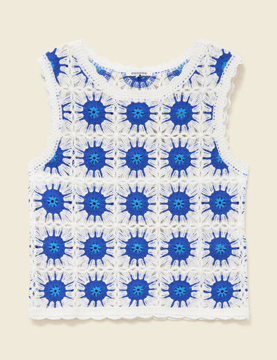 D&eacute;bardeur crochet col rond sans manches bleu electrique femme
