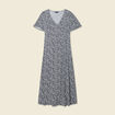 Robe longue droite col v manches courtes bleu femme