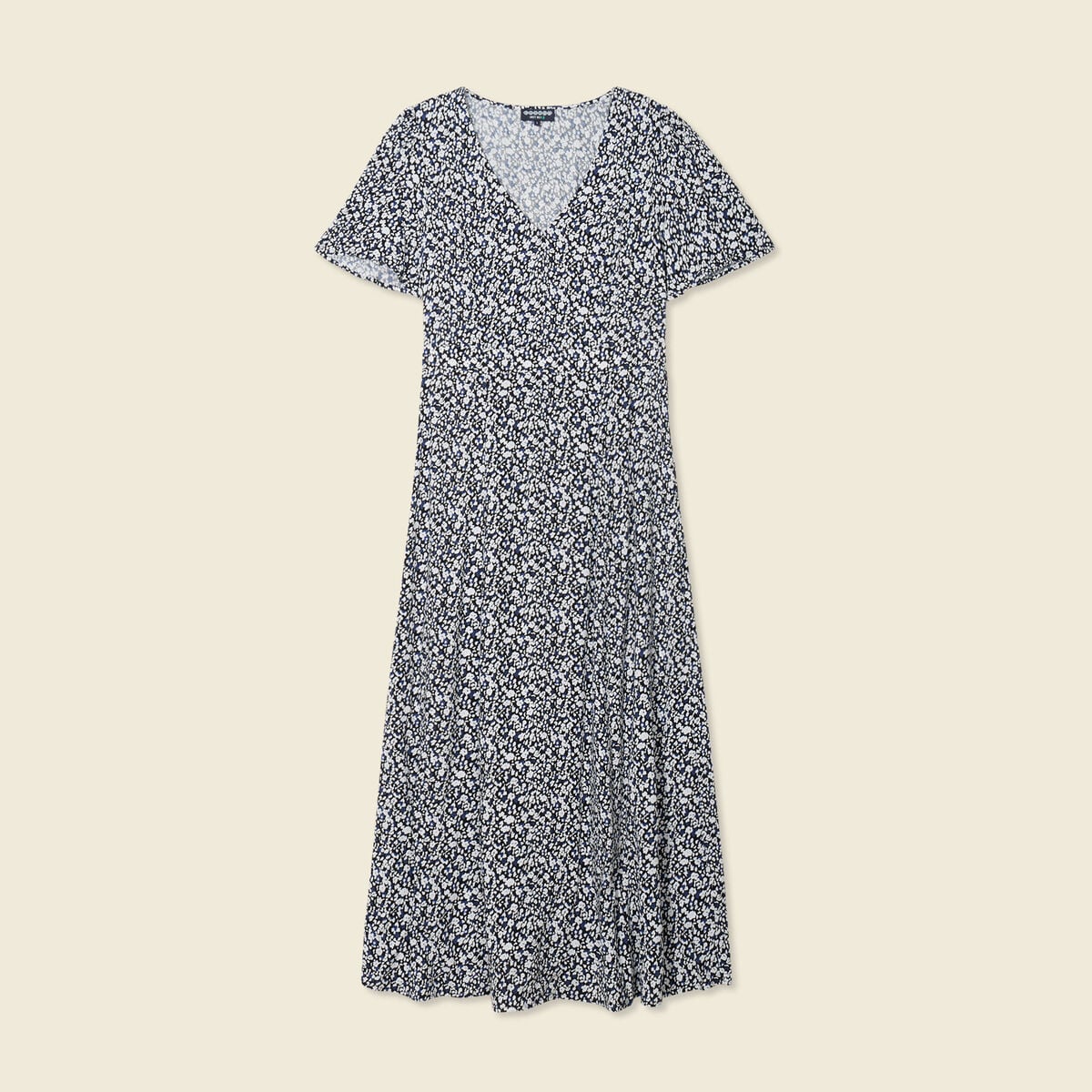 Robe longue droite col v manches courtes bleu femme