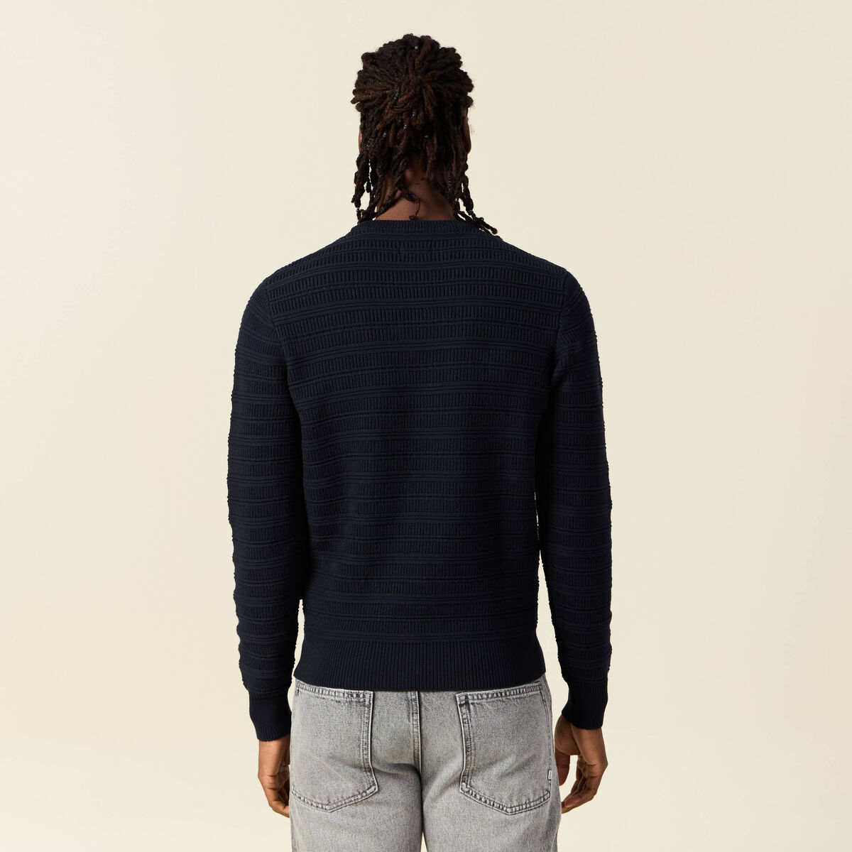 Pull manches longues bleu marine homme