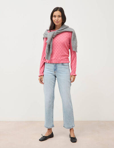 Pull droit col rond manches longues vieux rose femme