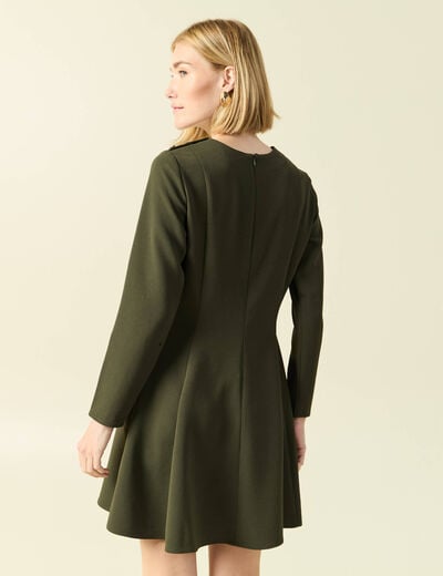 Robe fluide manches longues col rond vert kaki femme