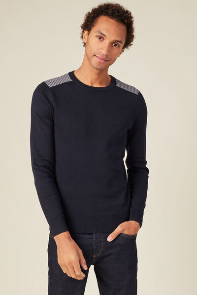 Pull manches longues bleu marine homme