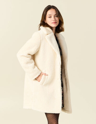 Manteau long laine mouton creme femme