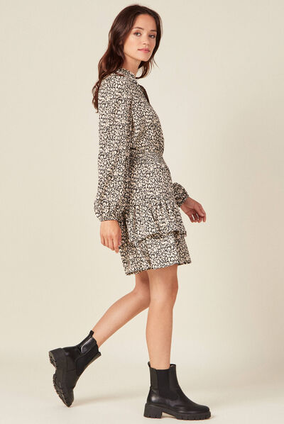 Robe évasée à volants noir femme