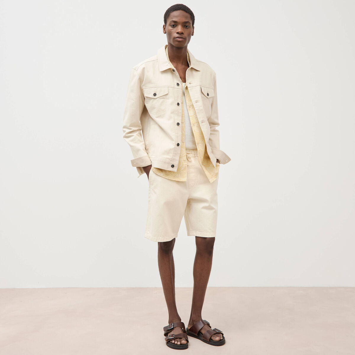 Bermuda en coton ecru homme