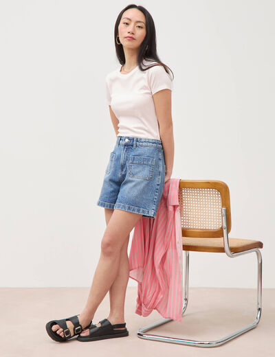 Short en jean taille haute denim stone femme