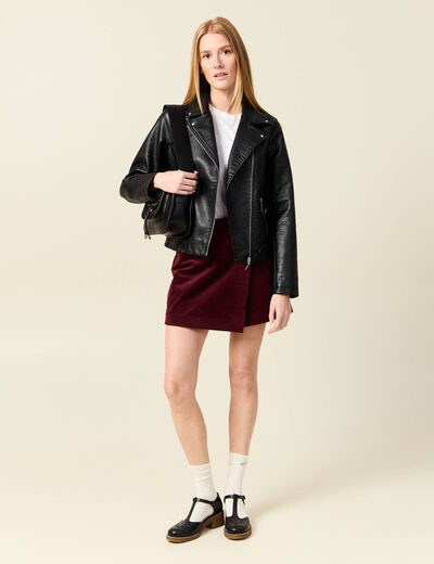 Jupe-short taille haute en velours bordeaux femme