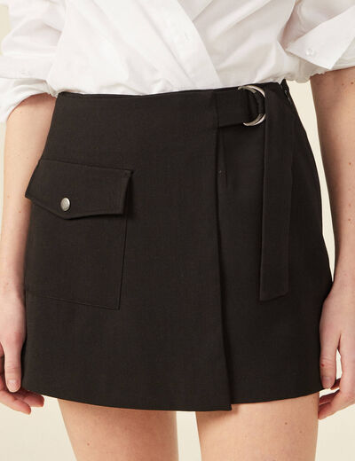 Jupe-short cargo avec boucle noir femme