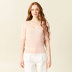 Pull manches courtes ajouré rose poudrée femme
