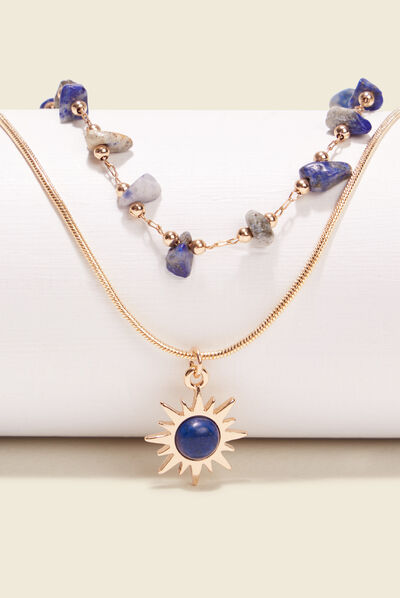 Collier 2 rangs bleu marine femme