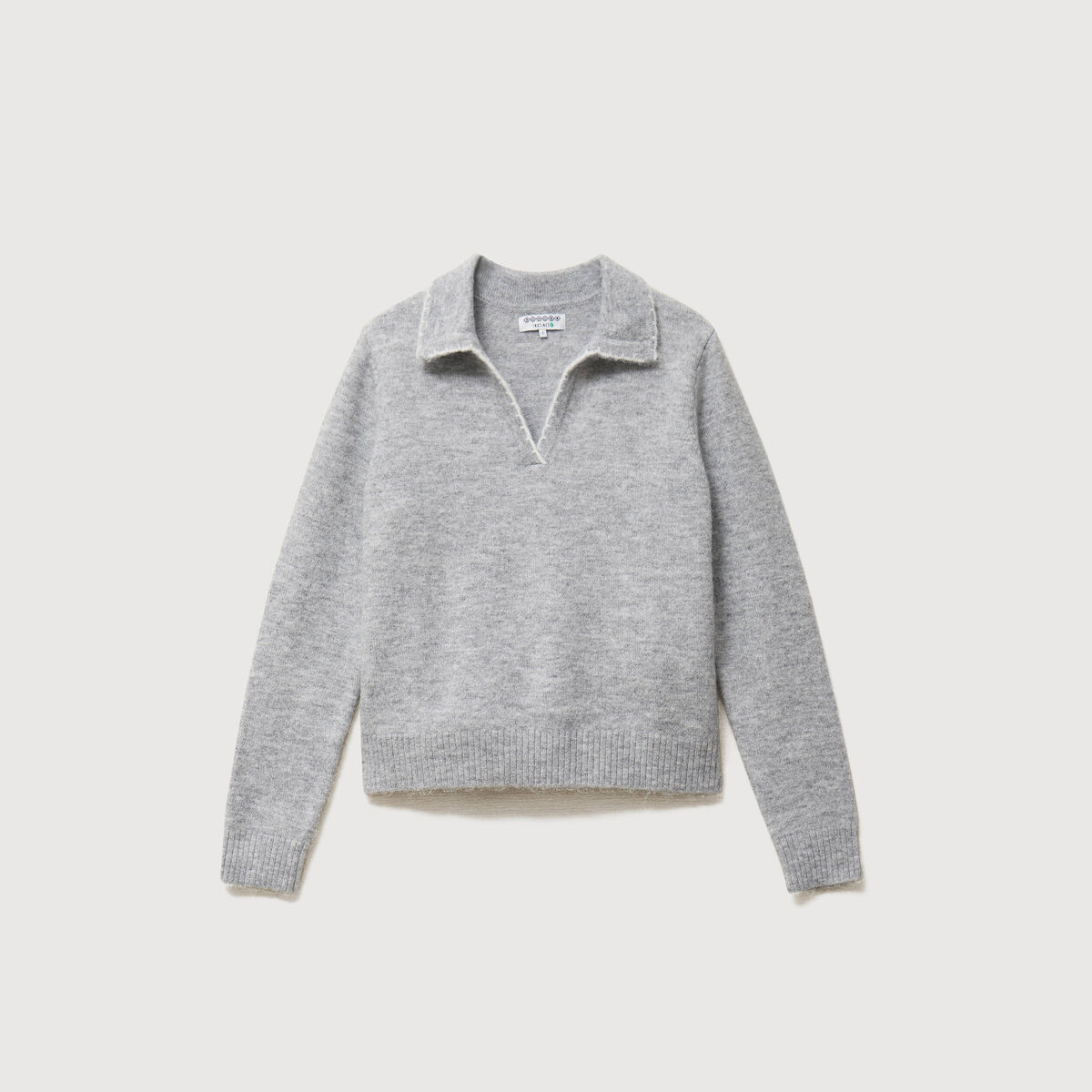 Pull droit col polo manches longues gris femme