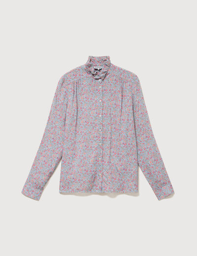 Chemise droite manches longues bleu gris femme