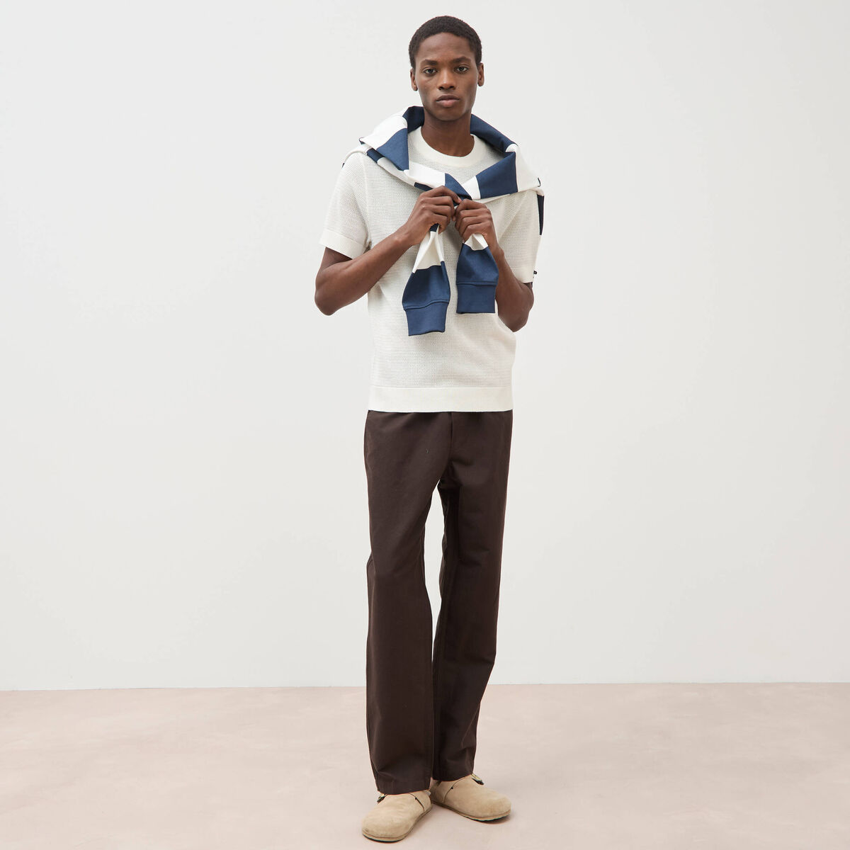 T-shirt en coton manches courtes ecru homme