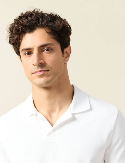 Polo cintré col cubain manches courtes blanc homme