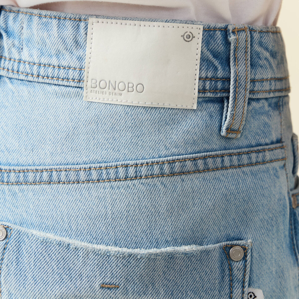 Jeans straight taille haute denim bleach femme