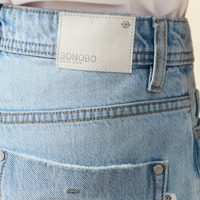Jeans straight taille haute denim bleach femme