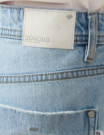 Jeans straight taille haute denim bleach femme