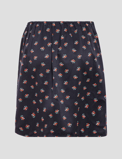Jupe droite froncée satinée noir femme