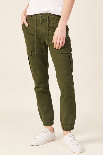 Pantalon cargo taille à cordon vert kaki homme