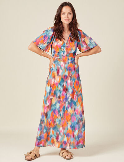 Robe longue droite fluide multicolore femme