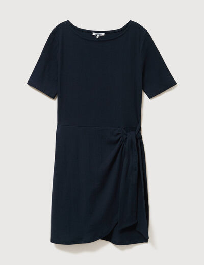 Robe maille col bateau manches courtes bleu marine femme