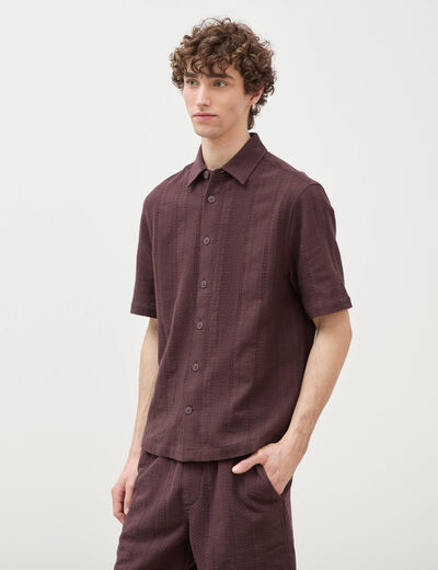 Chemise boyfriend manches courtes marron fonc&eacute; homme