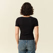 T-shirt manches courtes côtelé noir femme
