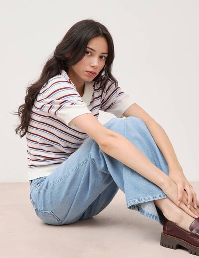 Polo manches courtes ecru femme